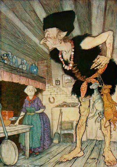 Fee fi fo fum I smell the blood of an Englishman, illustration from Jack and the Beanstalk from English Fairy Tales Retold by F.A. Steel, 1927 by Arthur Rackham